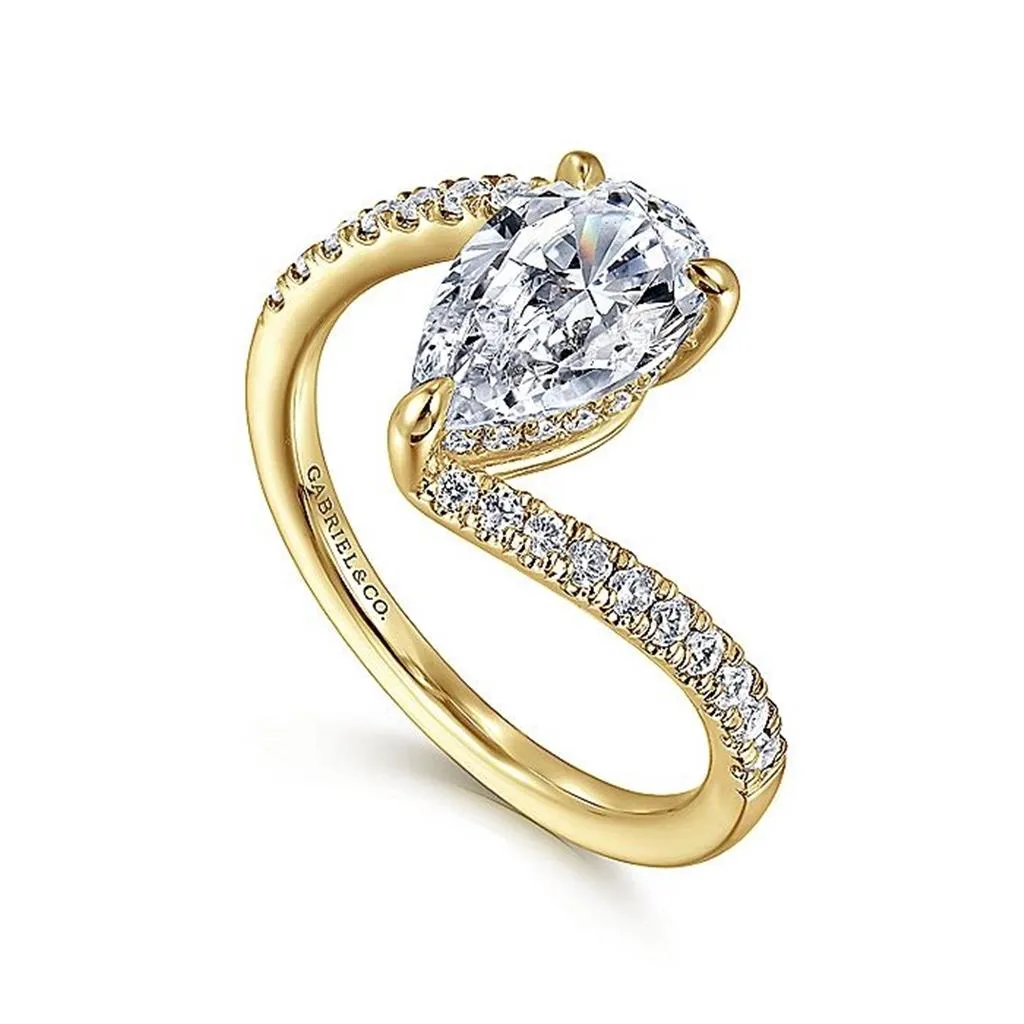 14K Yellow Gold 'Leina' Bypass Pear Diamond Engagement Ring