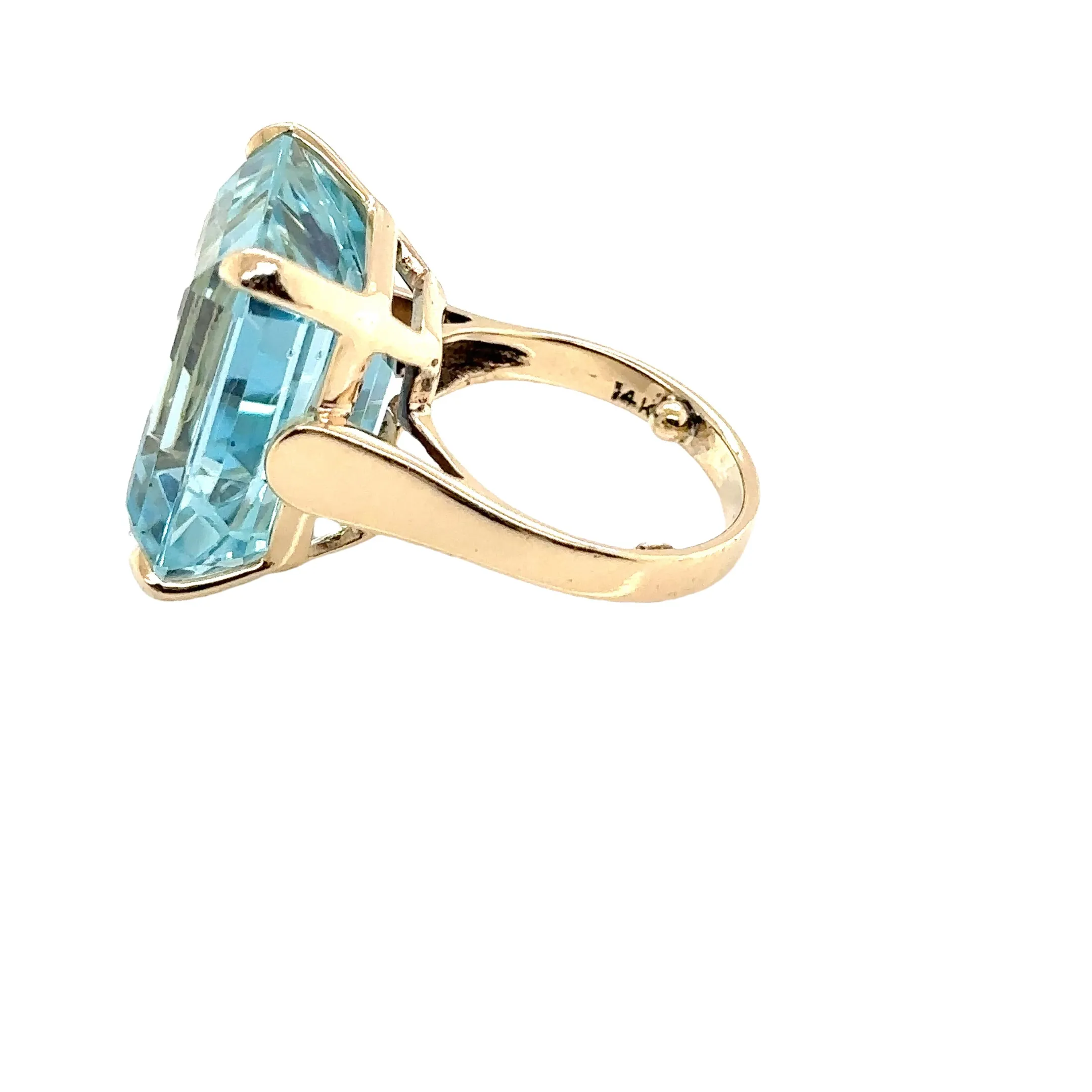 14KY Custom Estate large Natural Blue Aquamarine Fashion Ring