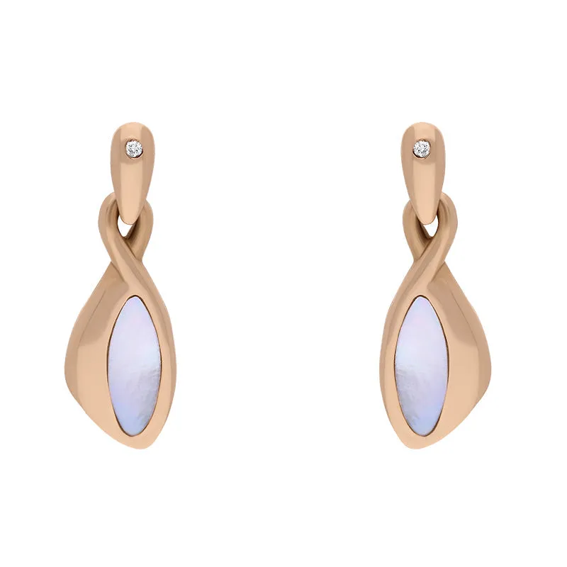 18ct Rose Gold Mother Of Pearl 0.02ct Diamond Pebble Shape Drop Earrings D