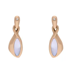 18ct Rose Gold Mother Of Pearl 0.02ct Diamond Pebble Shape Drop Earrings D