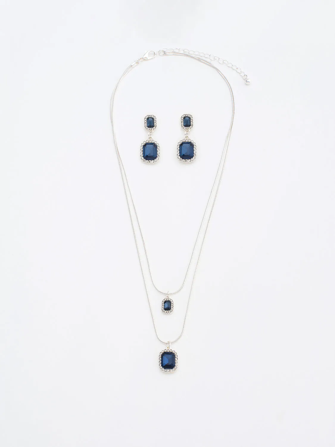 2-Layer Square Gem Earring & Necklace Set