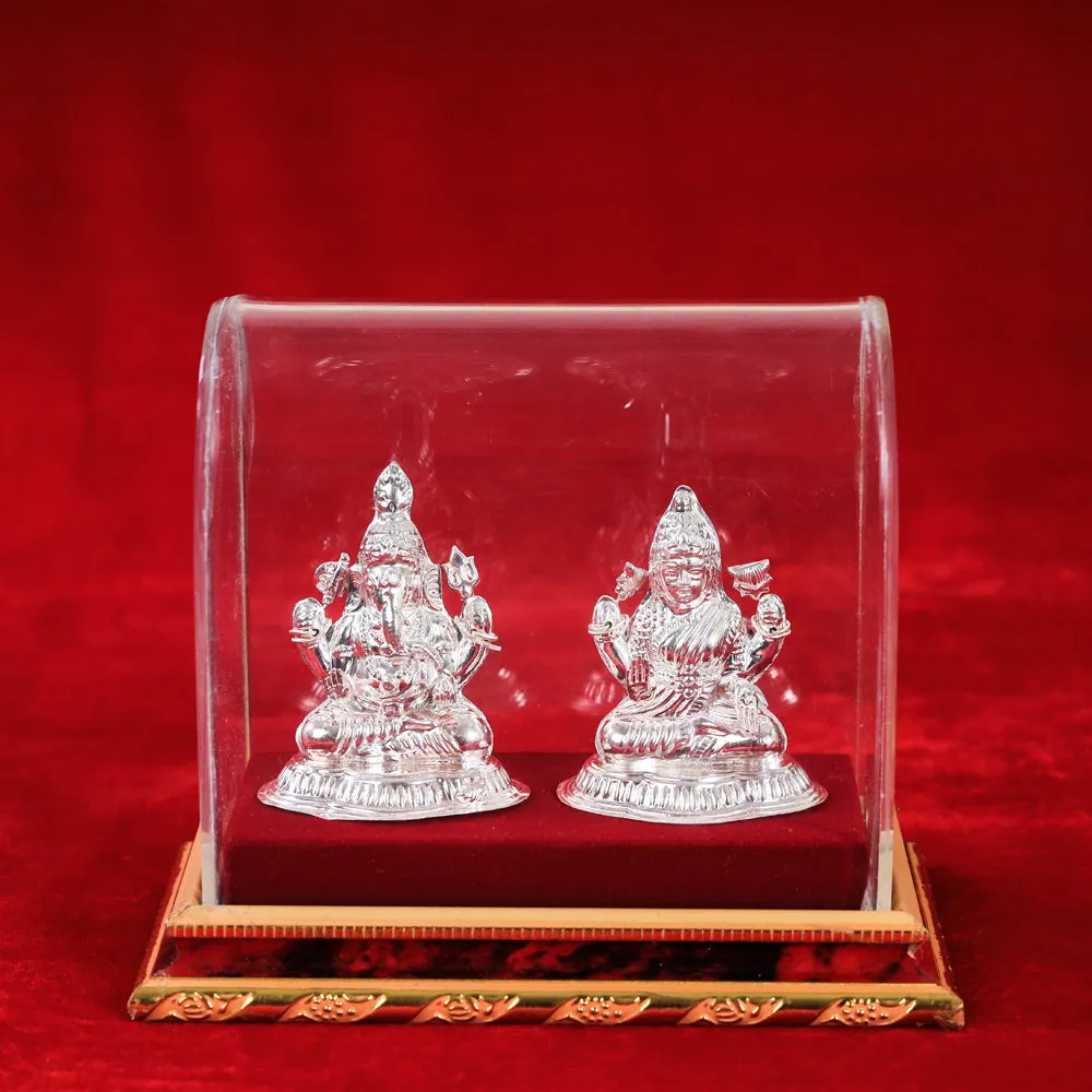 (3 in) Silver Lakshmi and Ganesh Idol (Medium) (70 Grams)