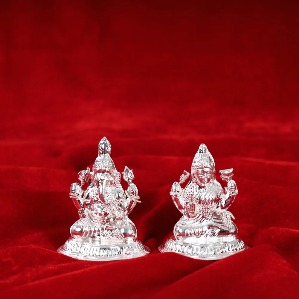 (3 in) Silver Lakshmi and Ganesh Idol (Medium) (70 Grams)