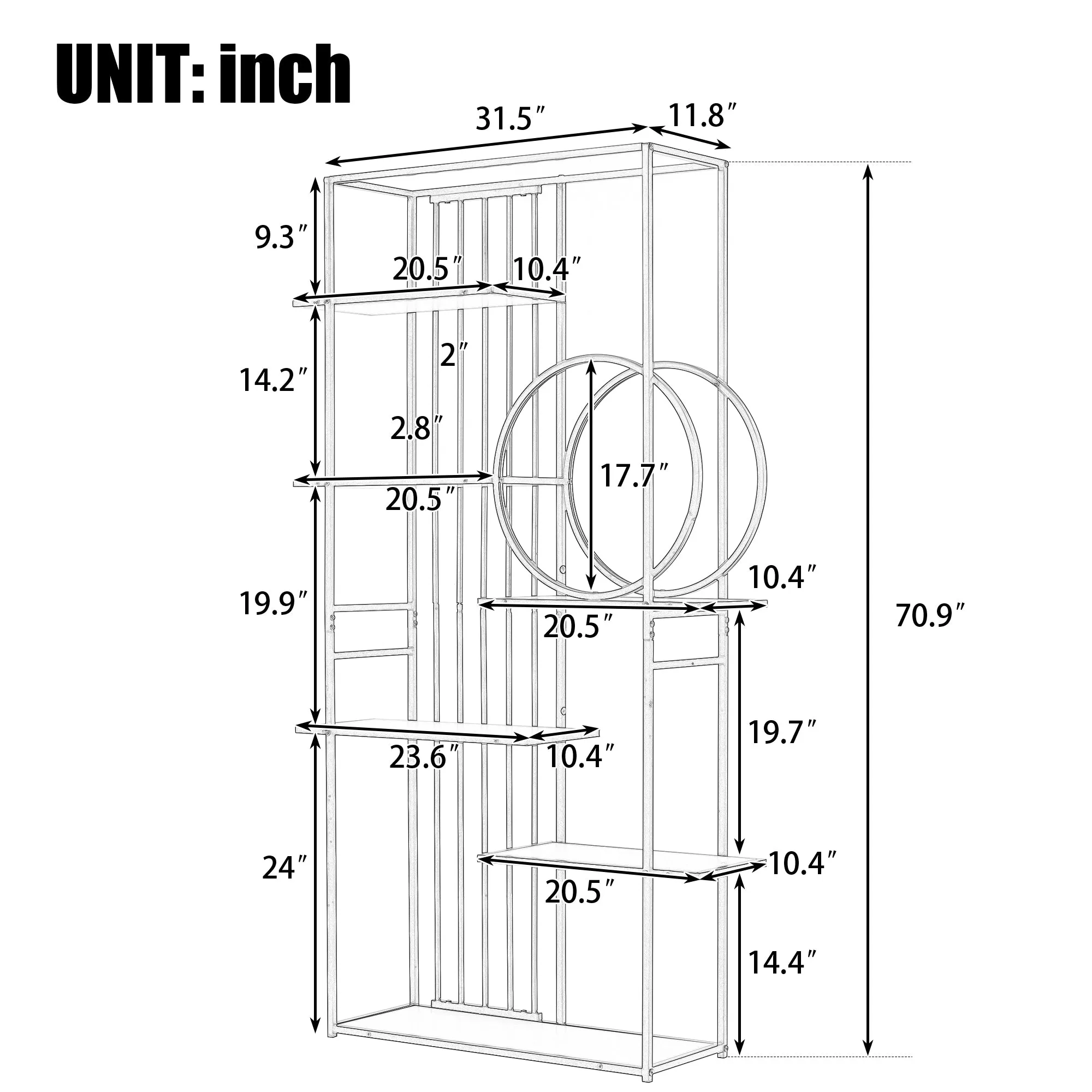 6 Tiers Home Office Bookcase Open Bookshelf with Black Metal Frame Storage Large Bookshelf Furniture, White