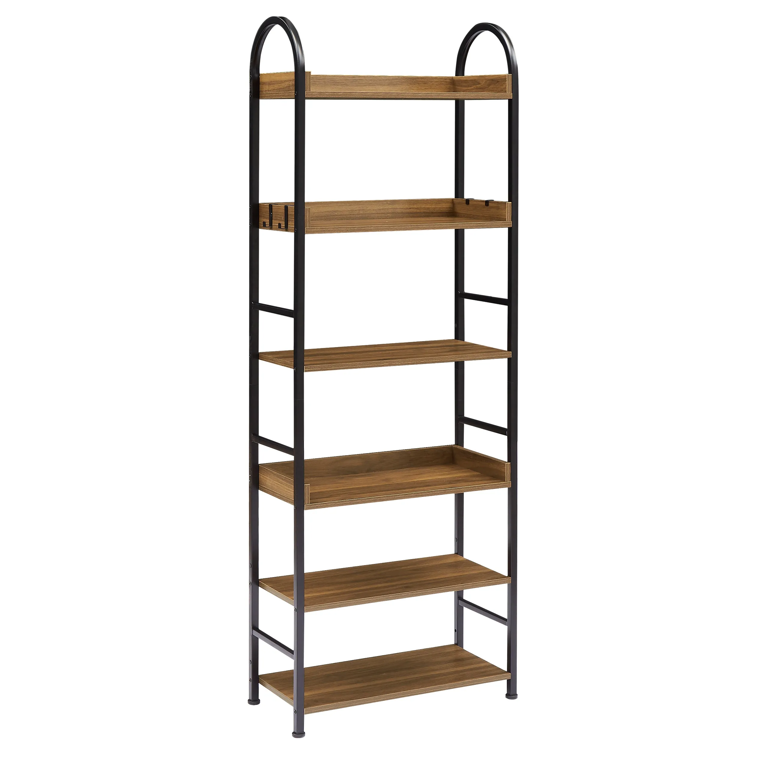 70.8 Inch Tall Bookshelf, 6-tier Shelves with Round Top Frame, MDF Boards, Adjustable Foot Pads, Brown