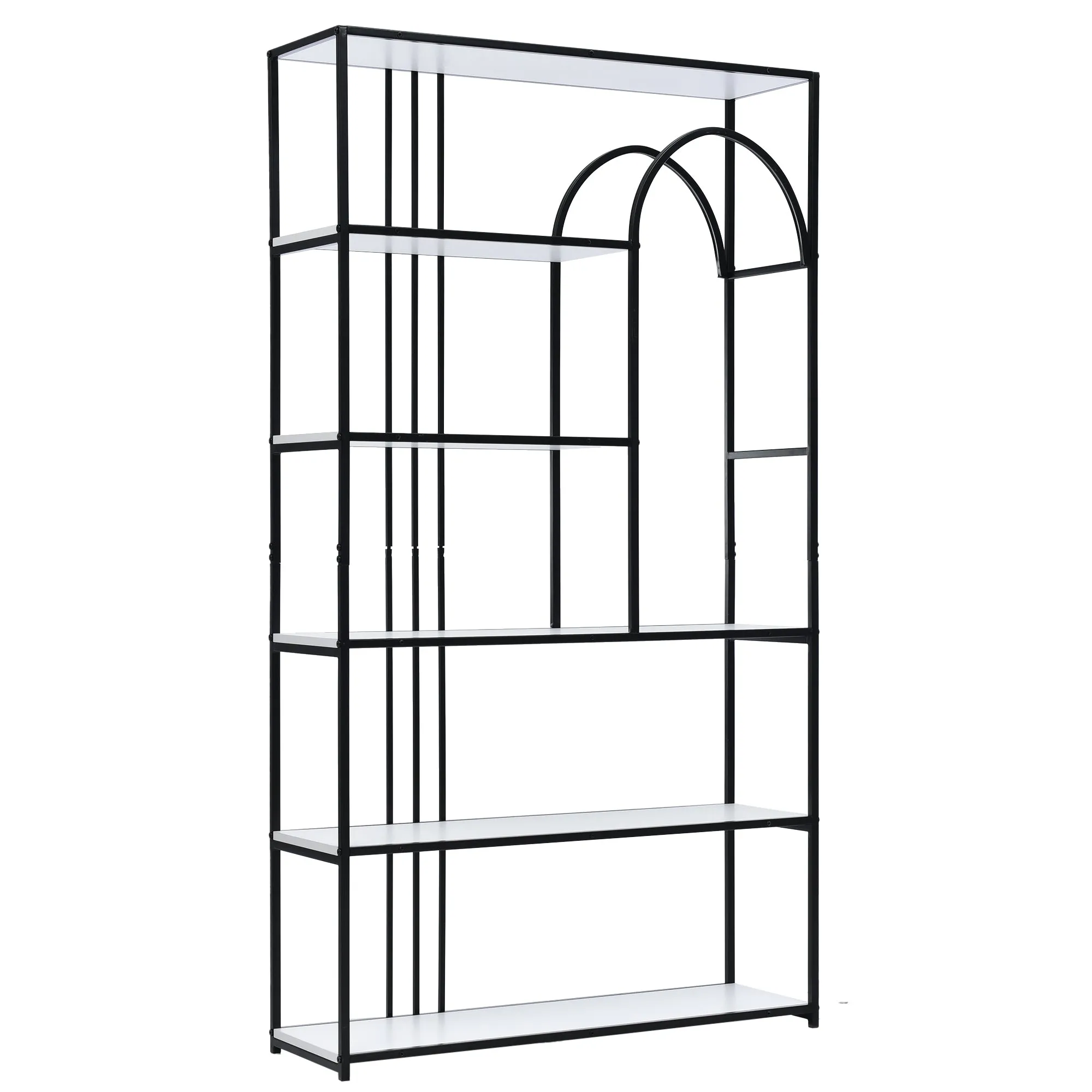 70.9 Inch Home Office Bookcase Open Bookshelf Storage Large 6 Shelf Bookshelf Furniture with Black Metal Frame, White