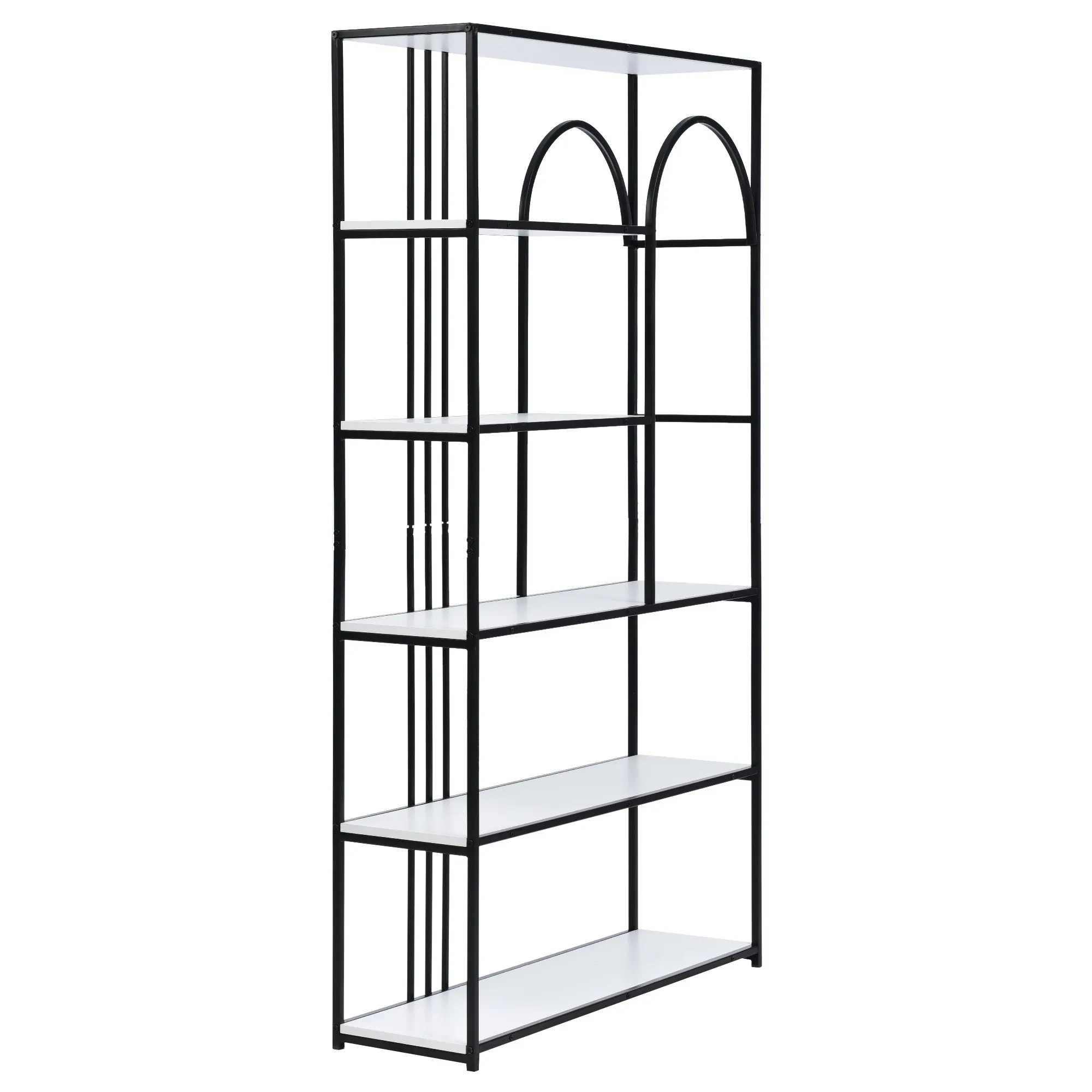 70.9 Inch Home Office Bookcase Open Bookshelf Storage Large 6 Shelf Bookshelf Furniture with Black Metal Frame, White