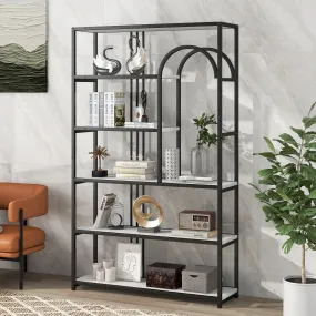 70.9 Inch Home Office Bookcase Open Bookshelf Storage Large 6 Shelf Bookshelf Furniture with Black Metal Frame, White