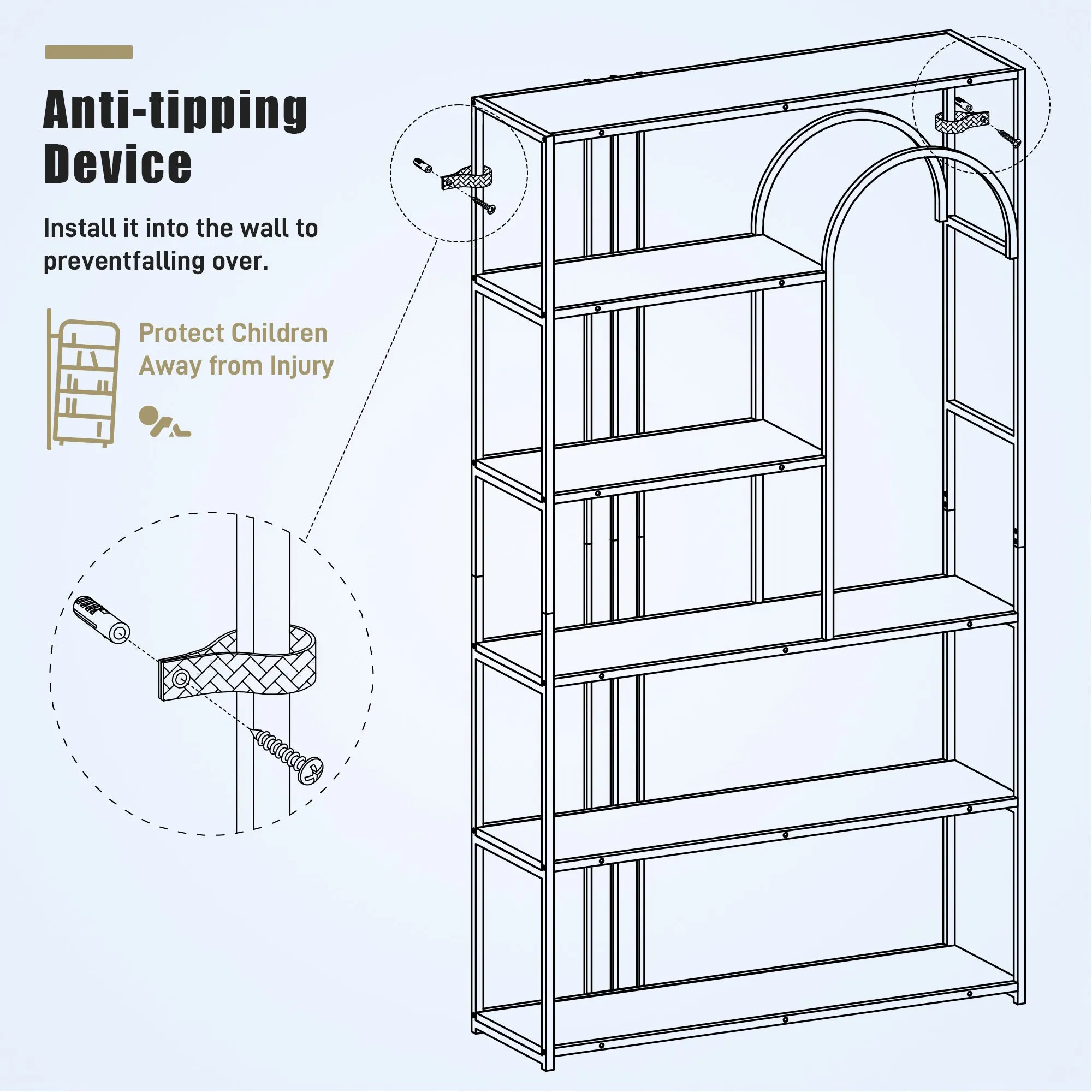 70.9 Inch Home Office Bookcase Open Bookshelf Storage Large 6 Shelf Bookshelf Furniture with Black Metal Frame, White