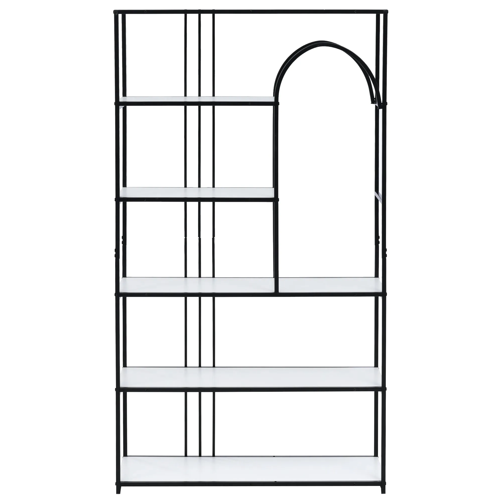 70.9 Inch Home Office Bookcase Open Bookshelf Storage Large 6 Shelf Bookshelf Furniture with Black Metal Frame, White