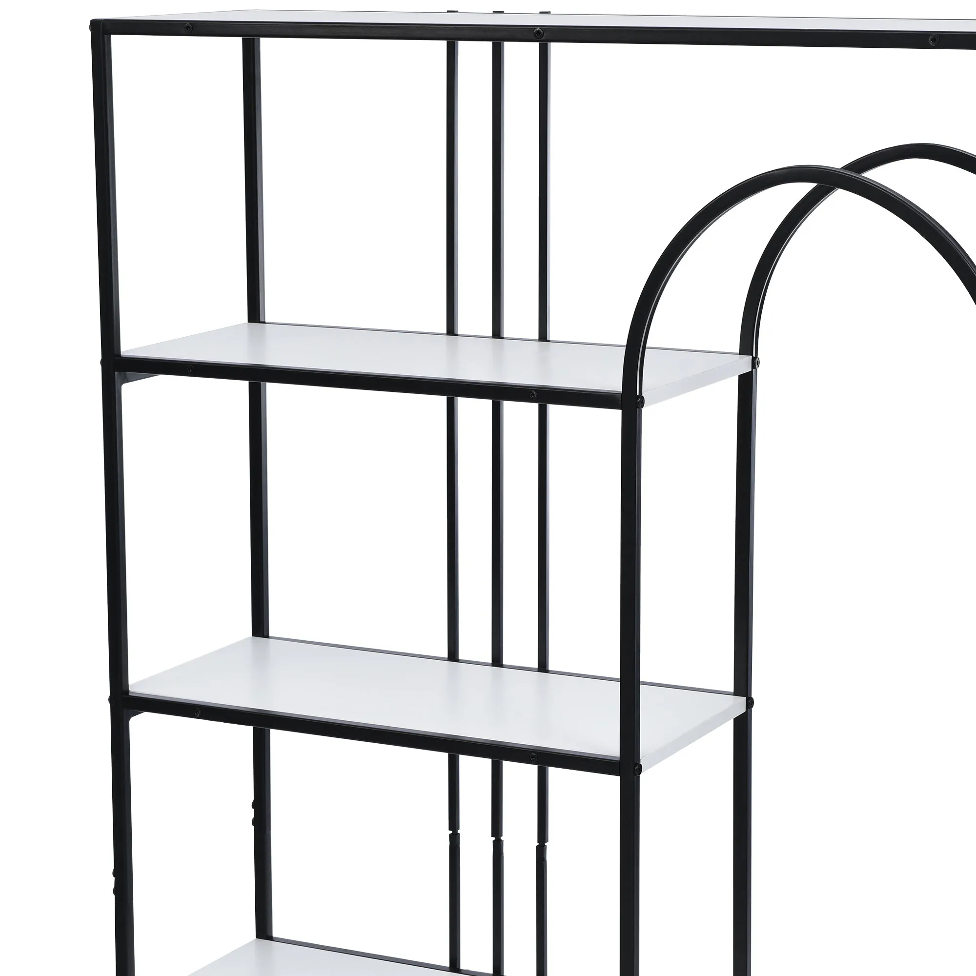 70.9 Inch Home Office Bookcase Open Bookshelf Storage Large 6 Shelf Bookshelf Furniture with Black Metal Frame, White