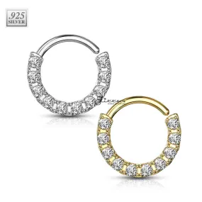 .925 Sterling Silver Bendable Hoop Ring With 10 Lined CZ - Silver | Gold