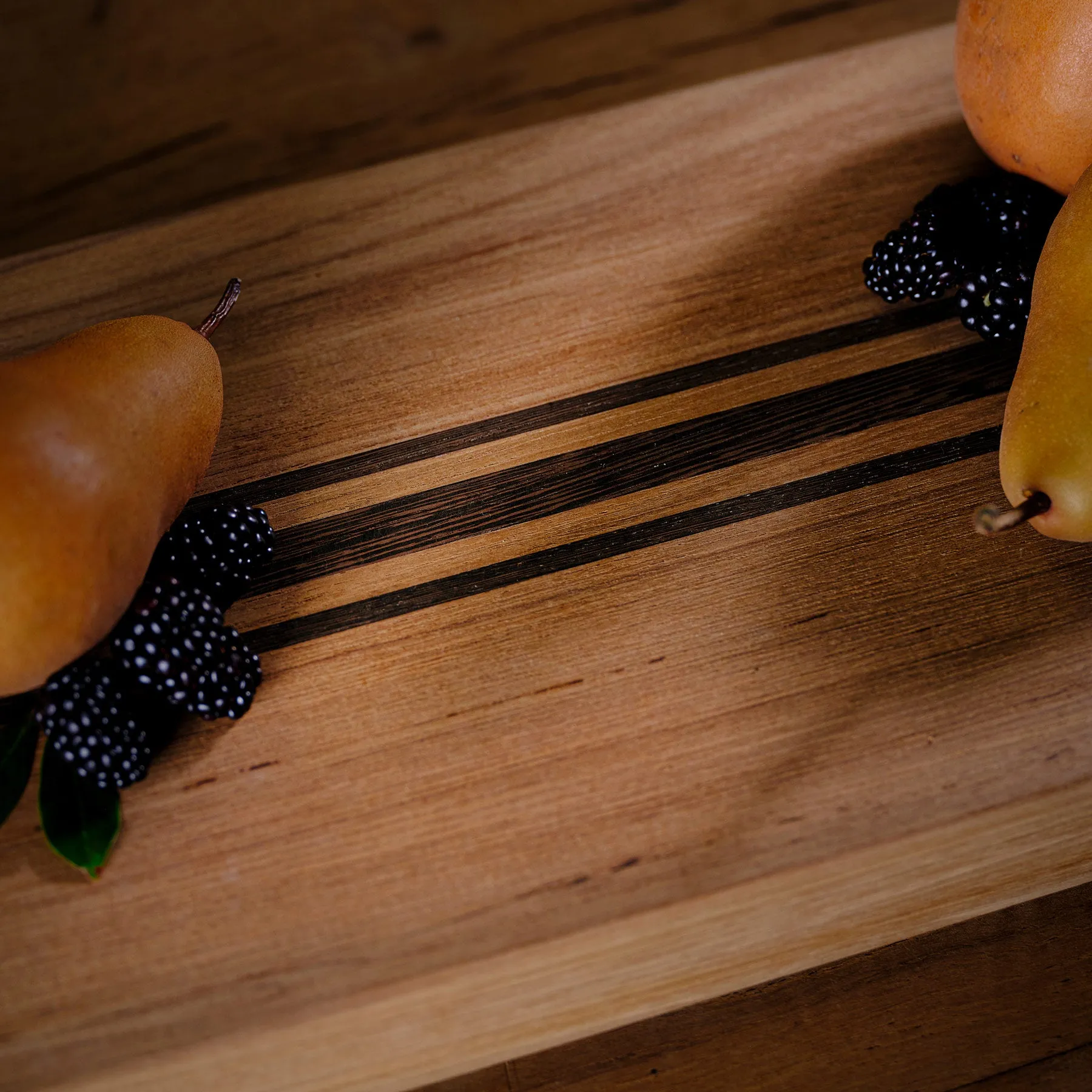 9X20" Teak Serving Board - Teak/Natural Finish with Triple Stripe