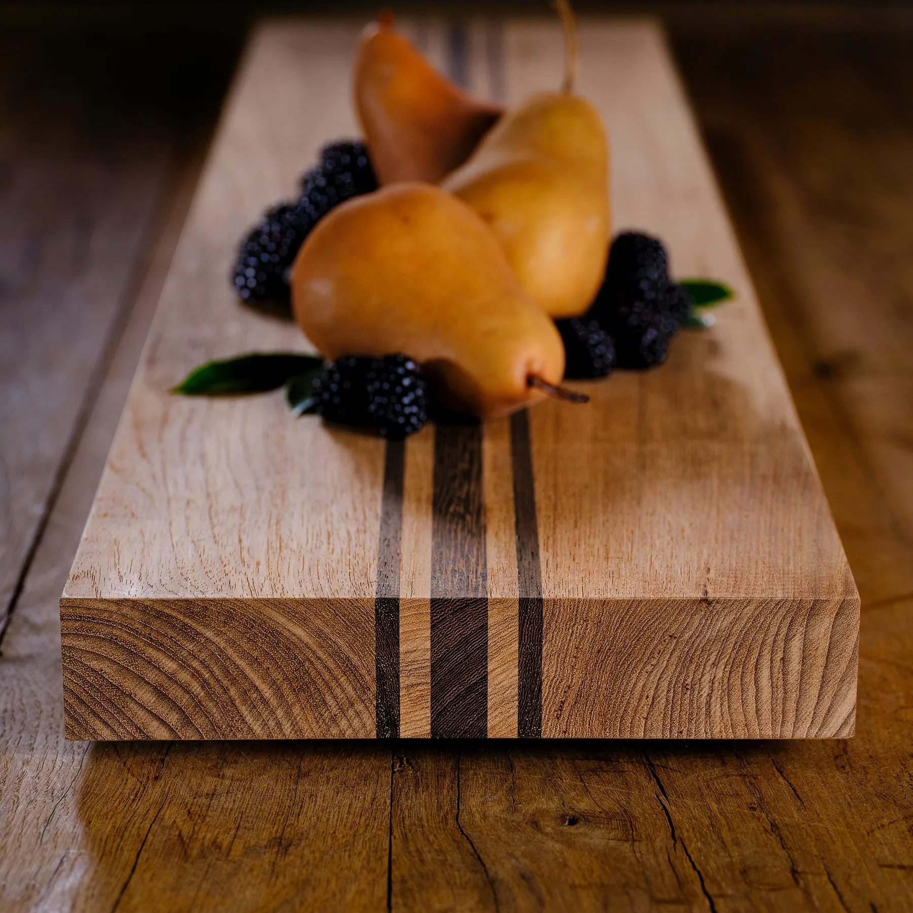 9X30" Teak Serving Board - Teak/Natural Finish with Triple Stripe