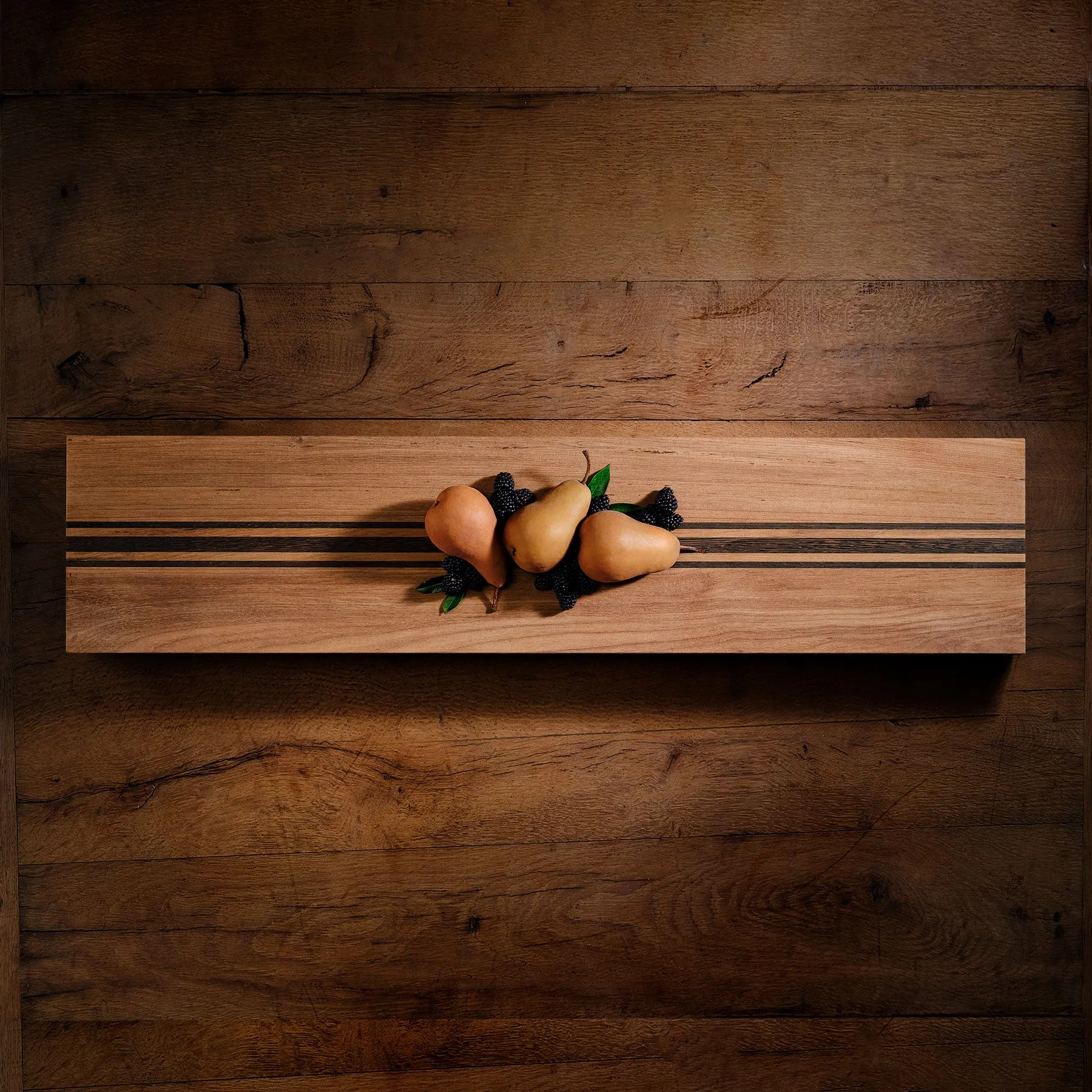 9X40" Teak Serving Board with Triple Stripe - Teak/Natural Finish