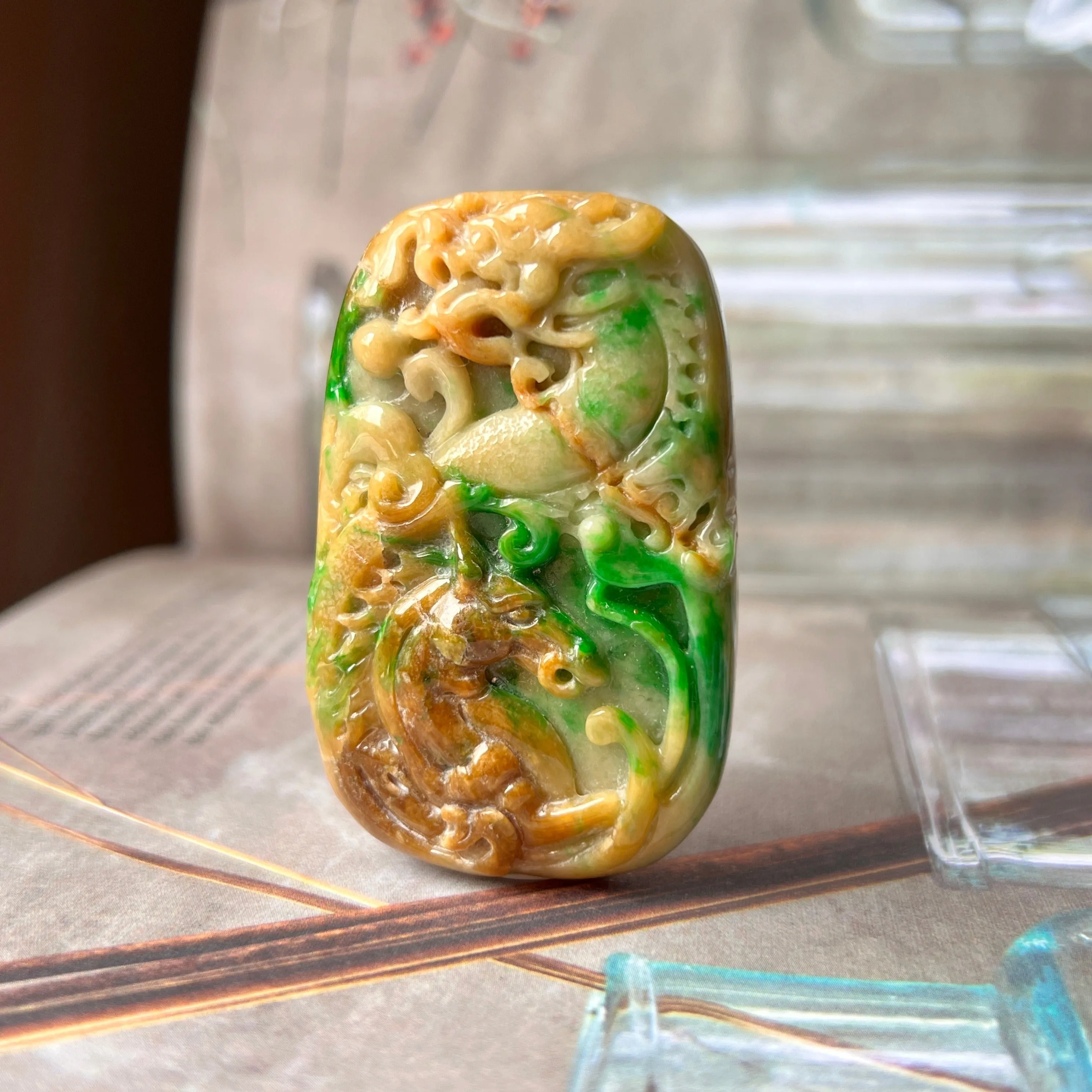 A-Grade Natural Green & Yellow Jadeite Dragon Horse Pendant/ Display No.172139