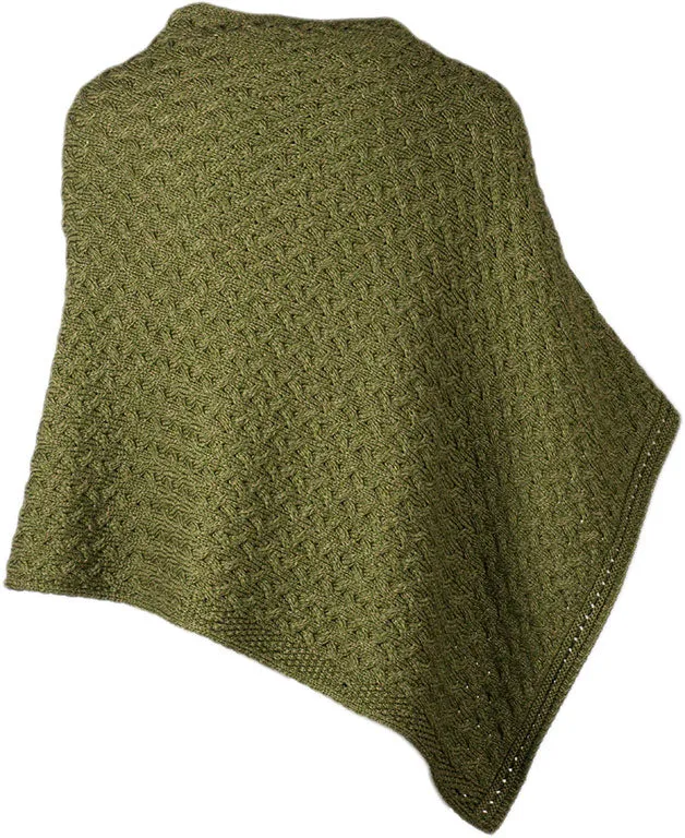 Aran Merino Wool Knit Button Poncho