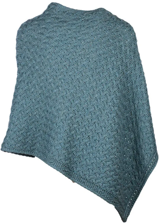 Aran Merino Wool Knit Button Poncho