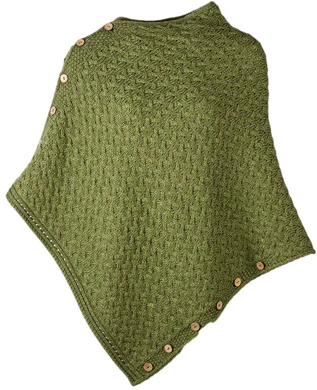 Aran Merino Wool Knit Button Poncho