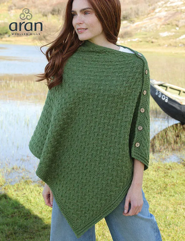 Aran Merino Wool Knit Button Poncho