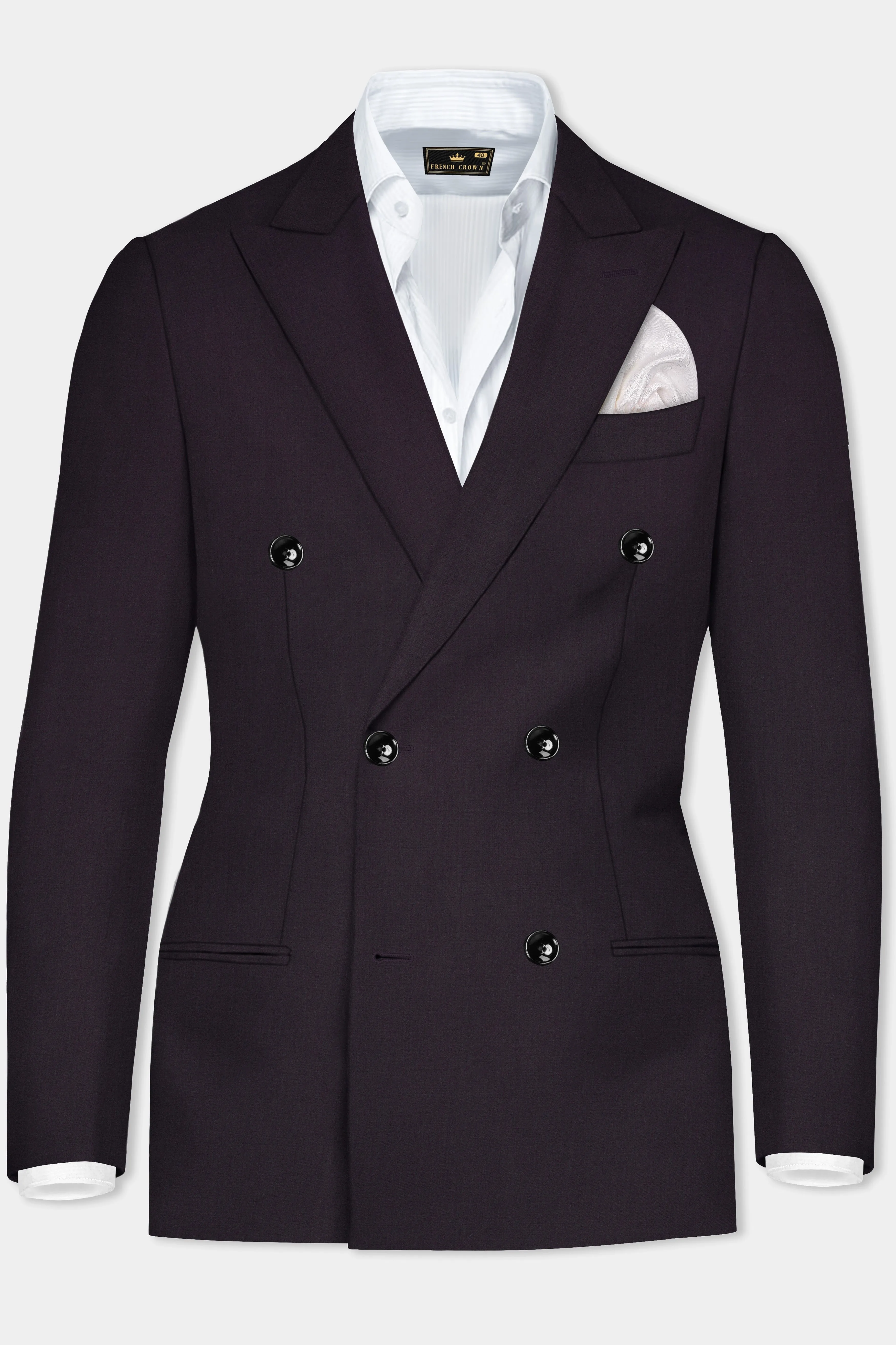 Bastille Purple Solid Wool Blend Double Breasted Suit