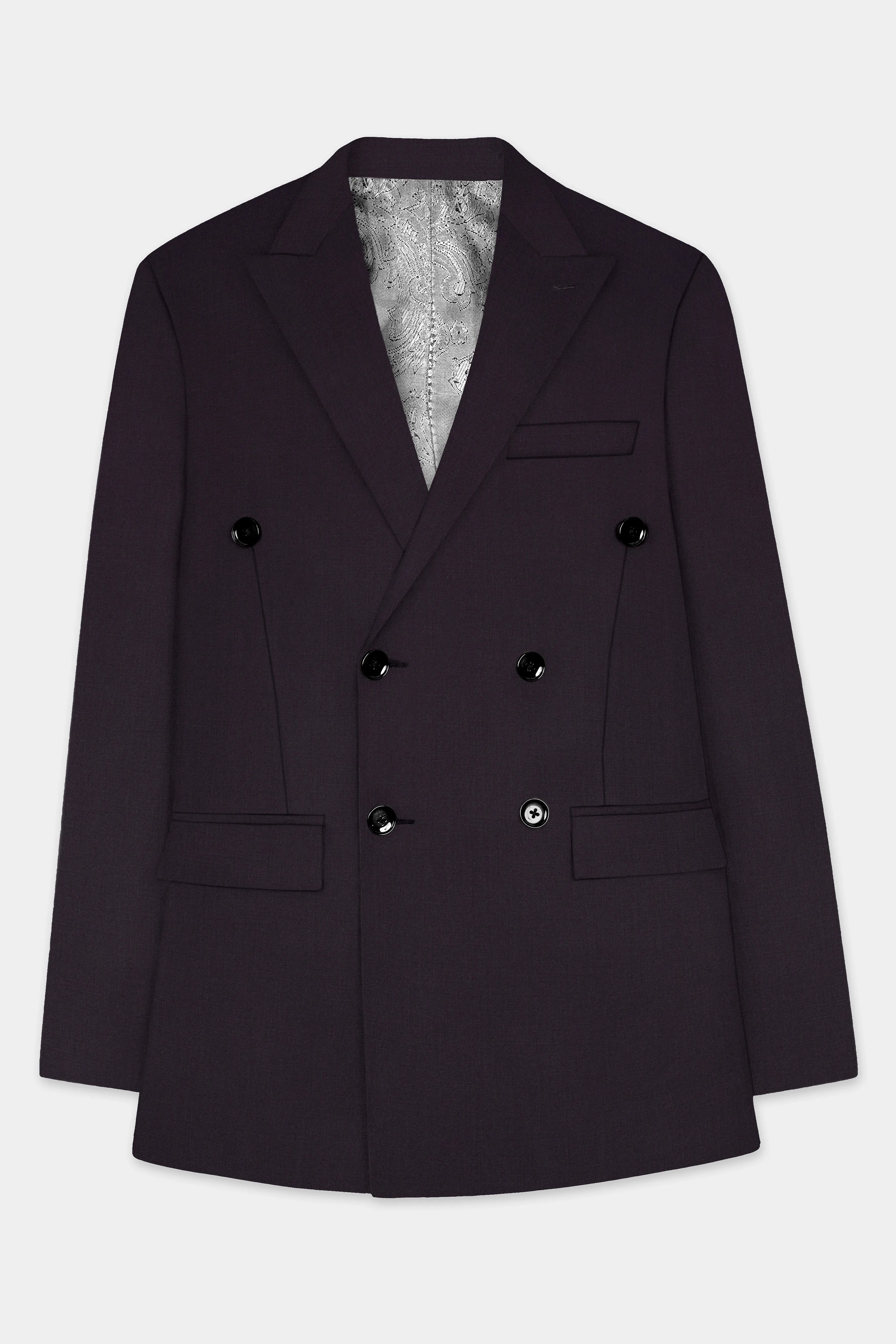 Bastille Purple Solid Wool Blend Double Breasted Suit