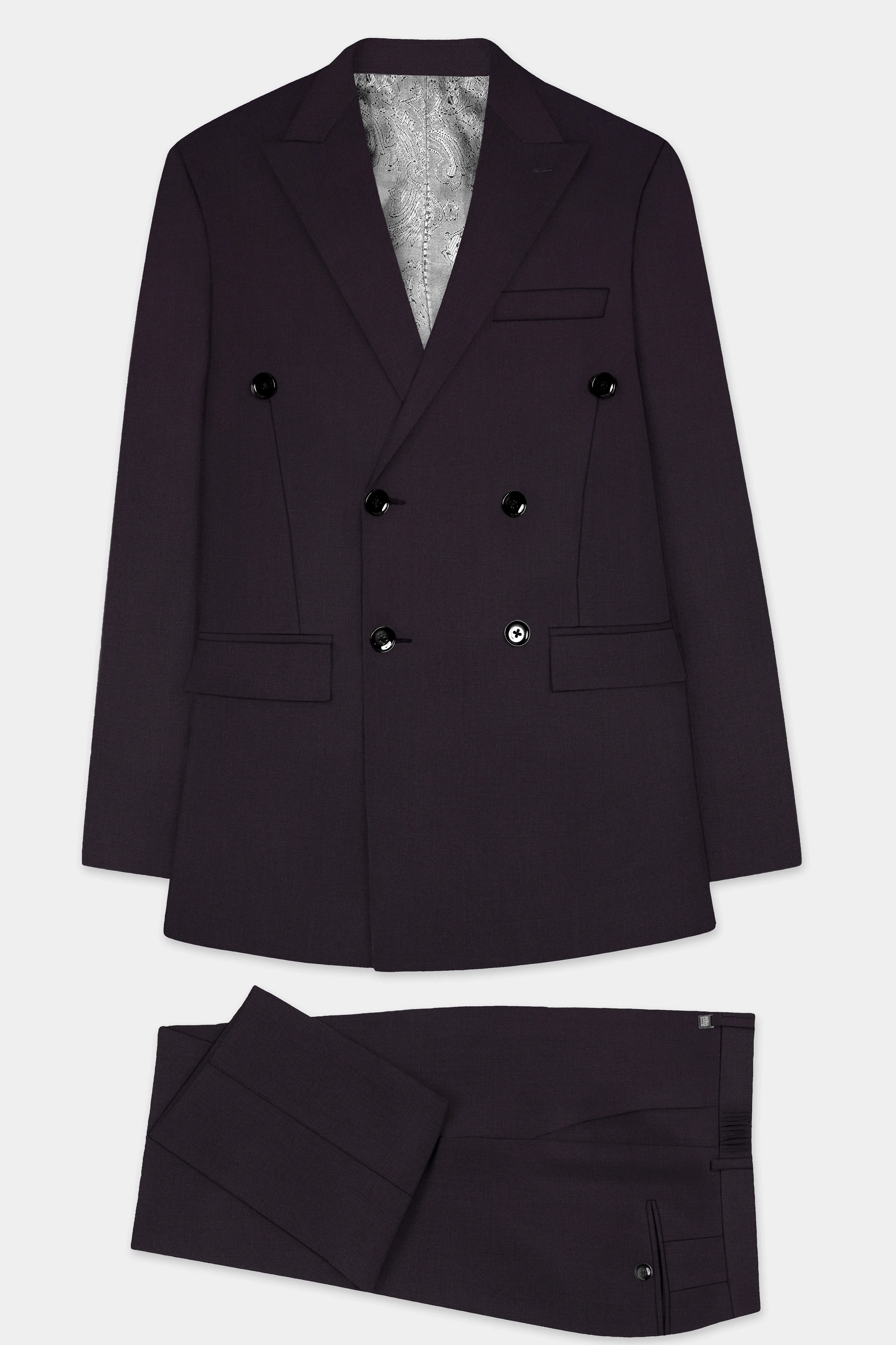 Bastille Purple Solid Wool Blend Double Breasted Suit