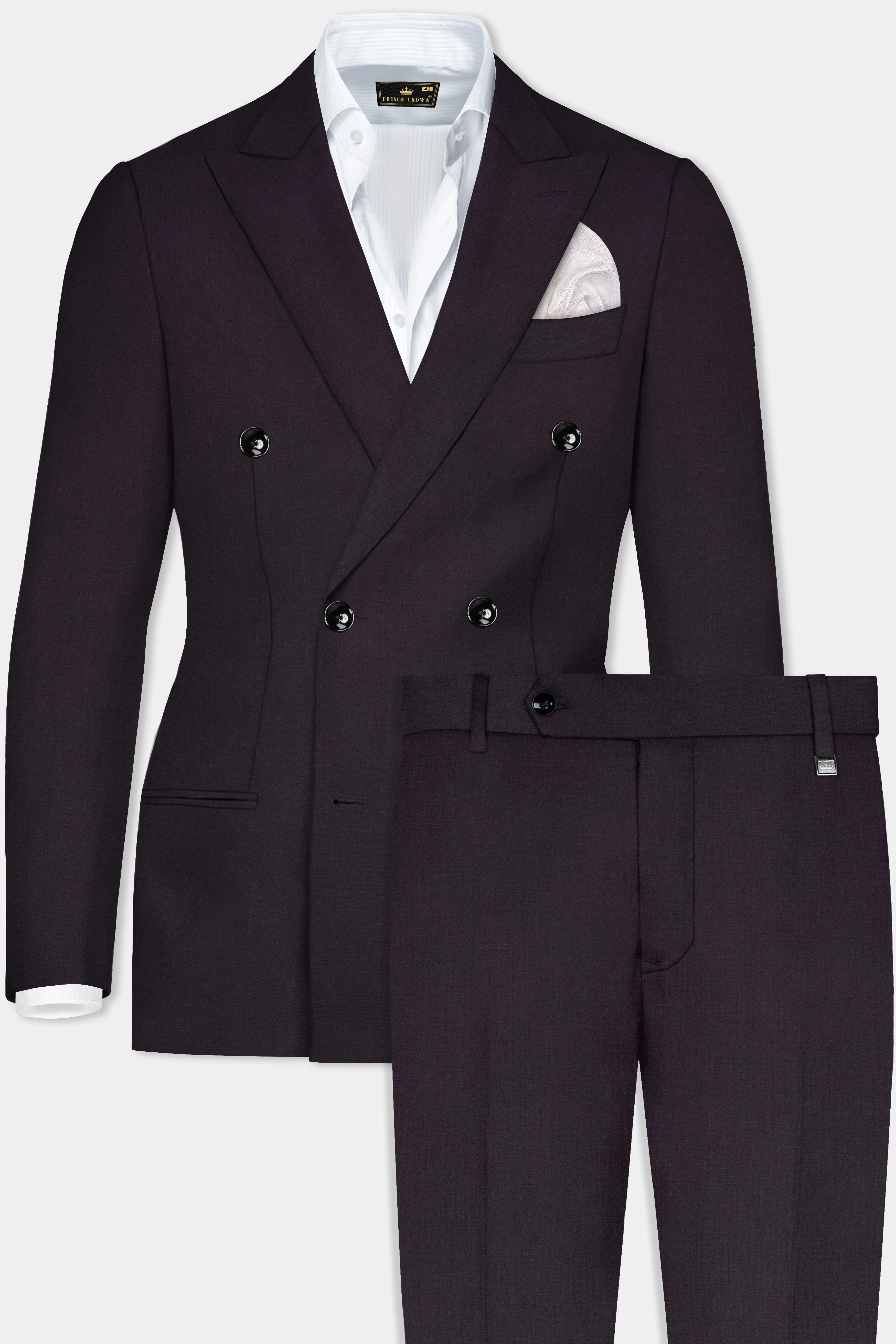 Bastille Purple Solid Wool Blend Double Breasted Suit