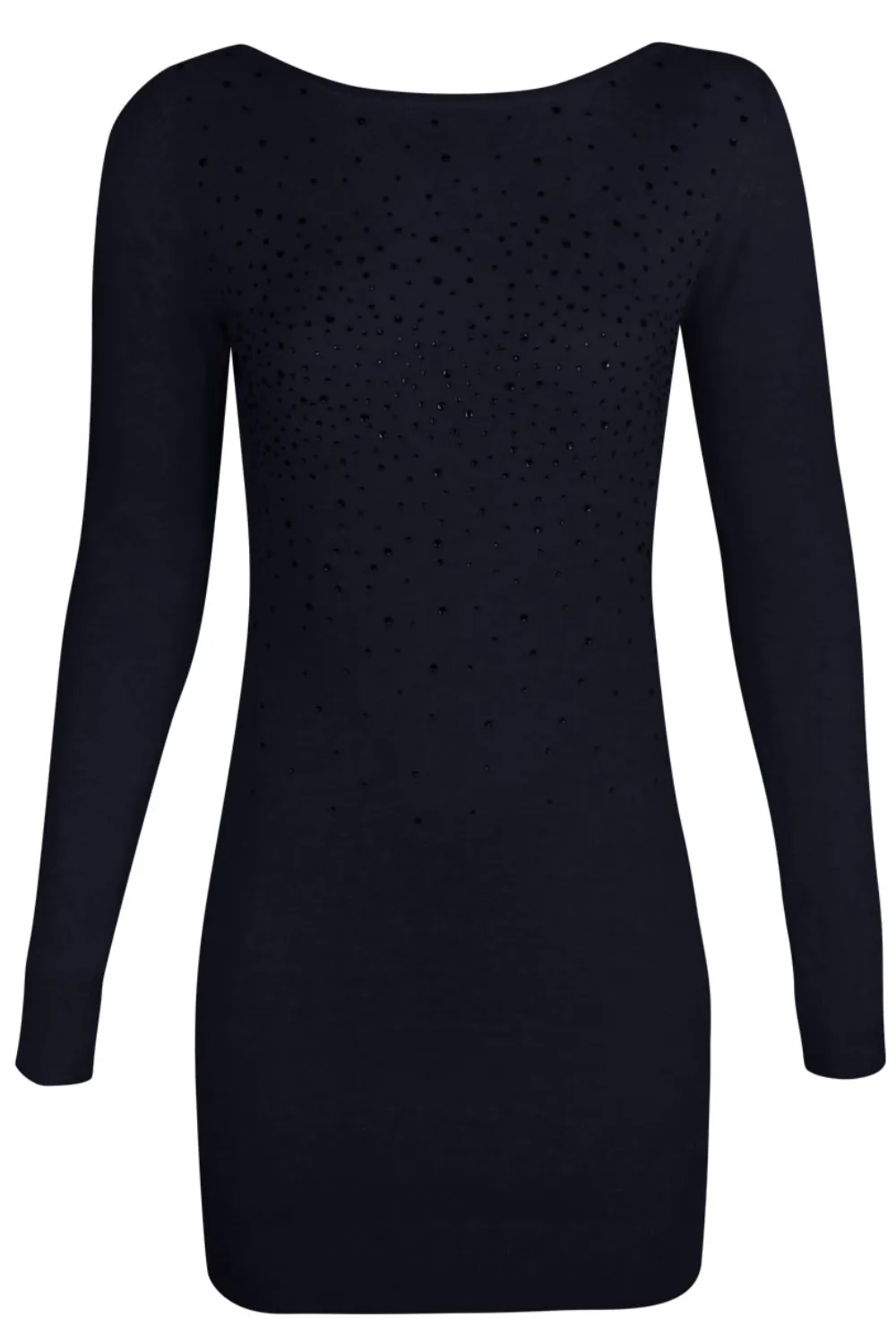 BENEY KNITTED LONG SLEEVE JUMPER DRESS WITH DIAMANTE DETAIL IN BLUE