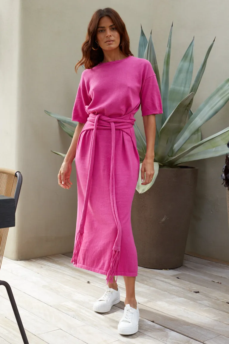 Berry-Pink Linen-Cotton Monaco Dress