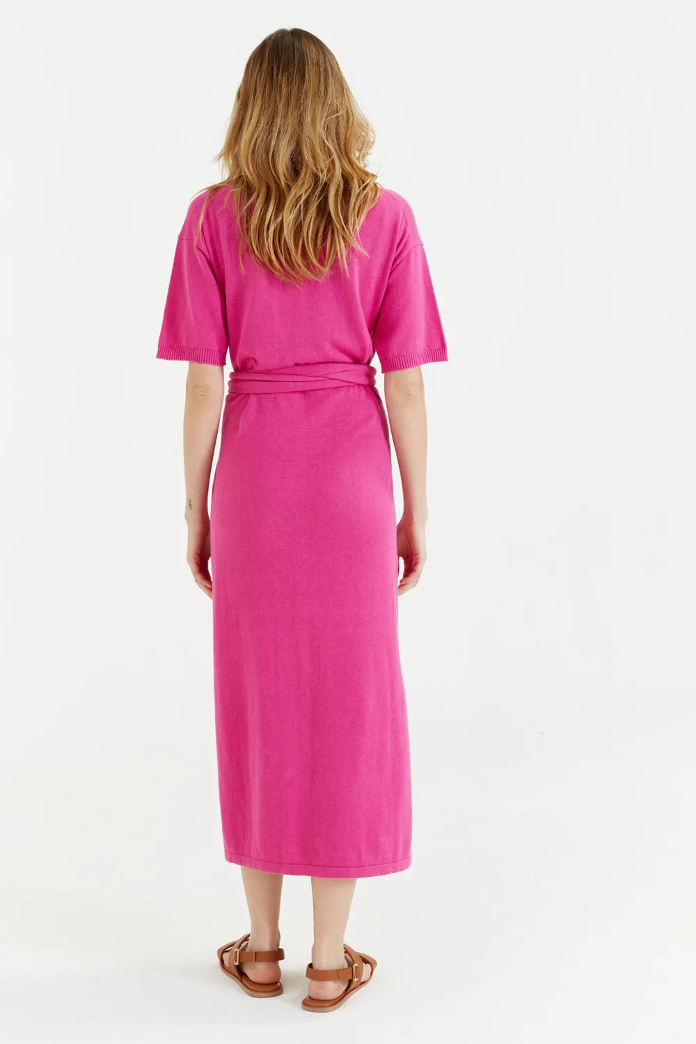 Berry-Pink Linen-Cotton Monaco Dress