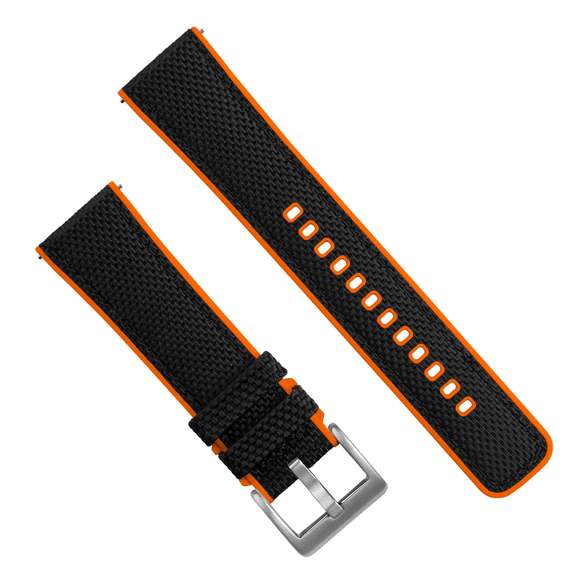 Black Cordura Fabric And Pumpkin Orange Silicone Hybrid Watch Band