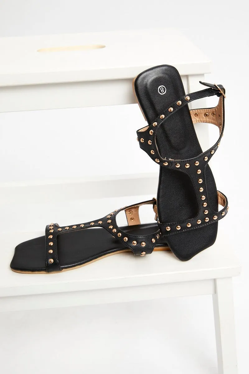 Black Cut Out Flat Sandals