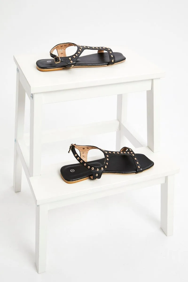 Black Cut Out Flat Sandals