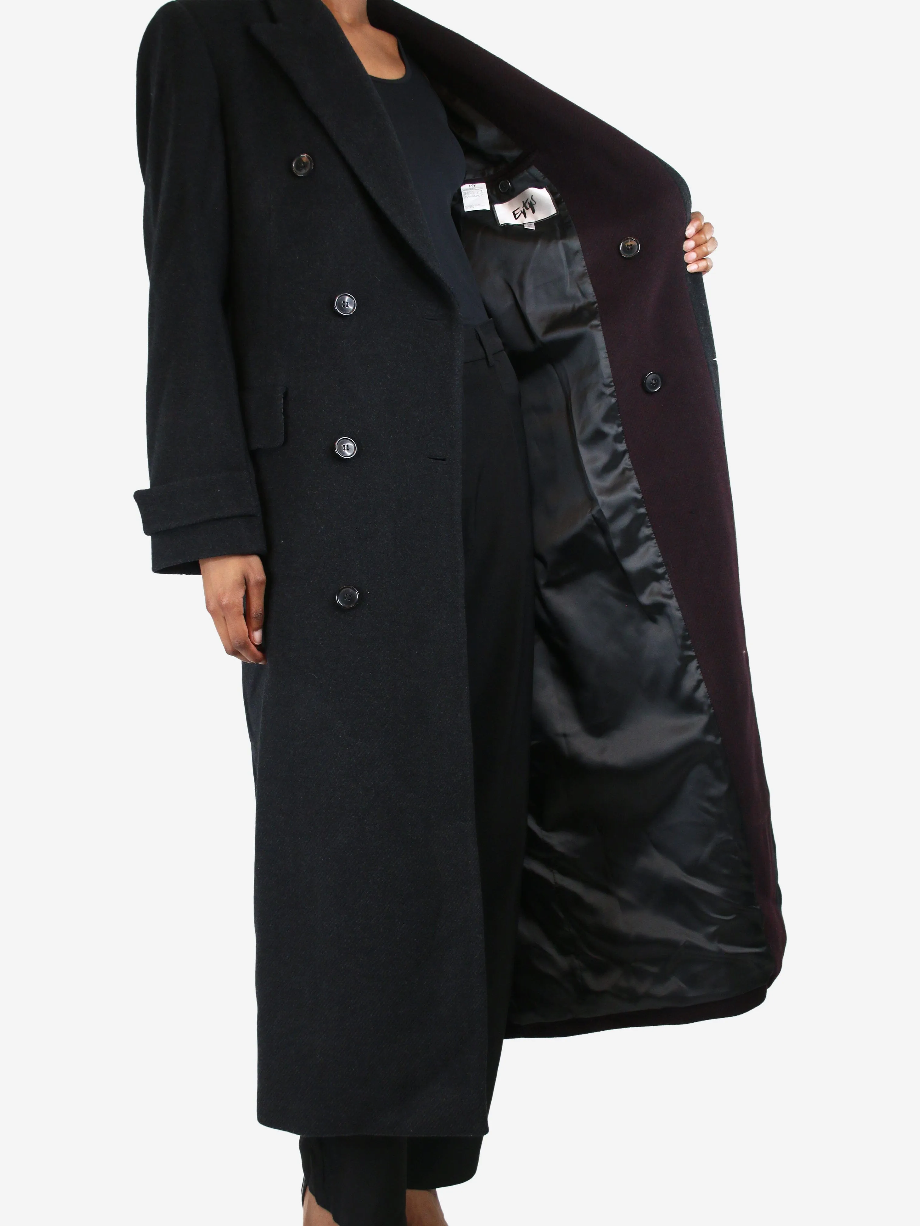 Black double-breasted two-tone wool coat - size XS