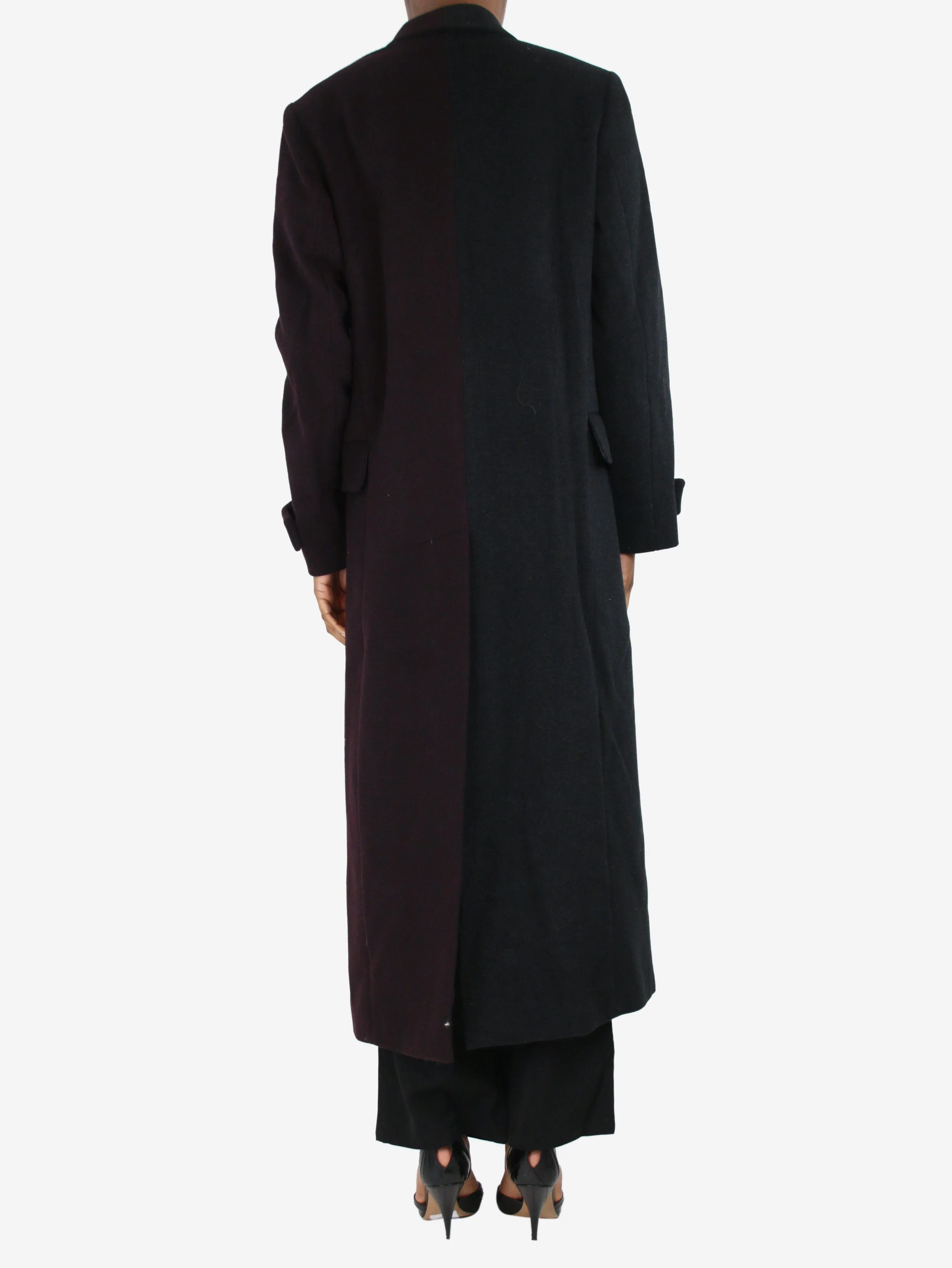 Black double-breasted two-tone wool coat - size XS