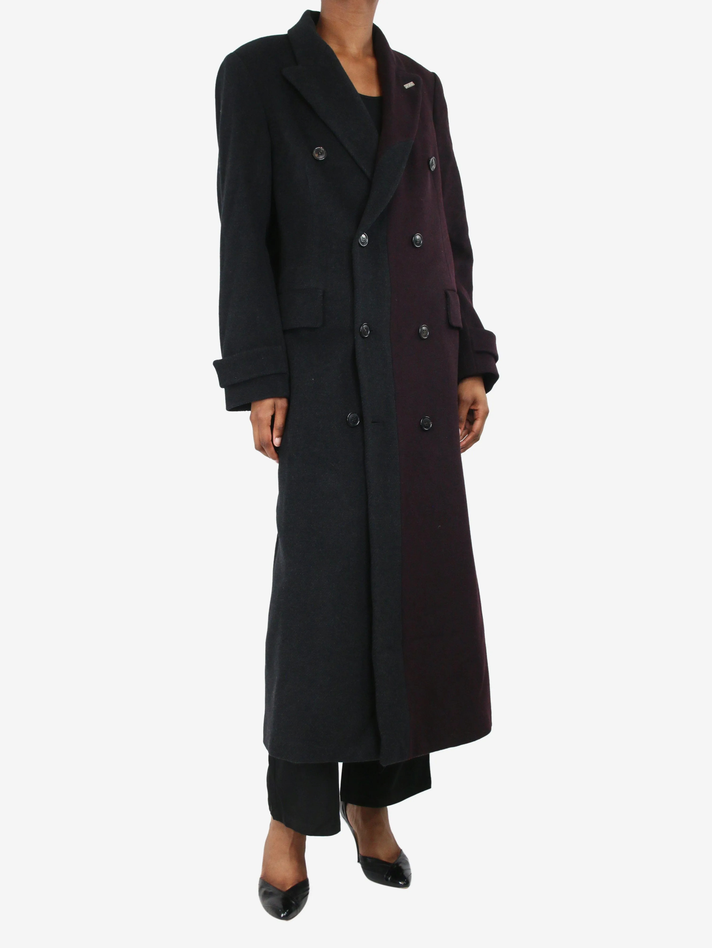 Black double-breasted two-tone wool coat - size XS