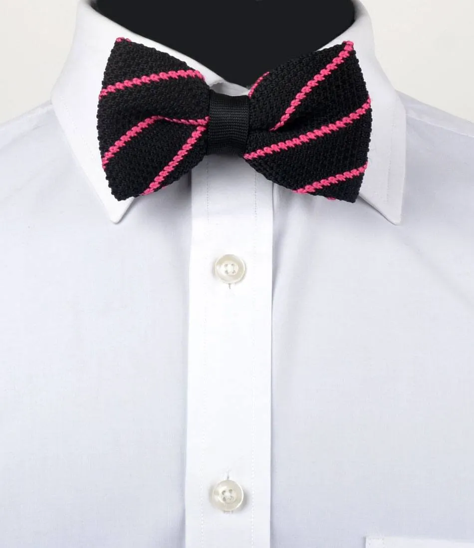 Black with Pink Stripes Knitted Bow Tie