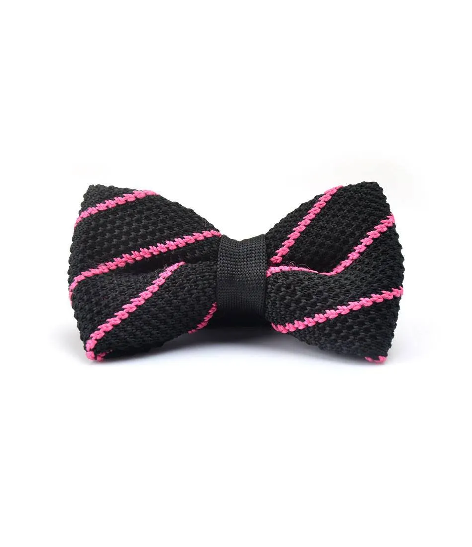 Black with Pink Stripes Knitted Bow Tie