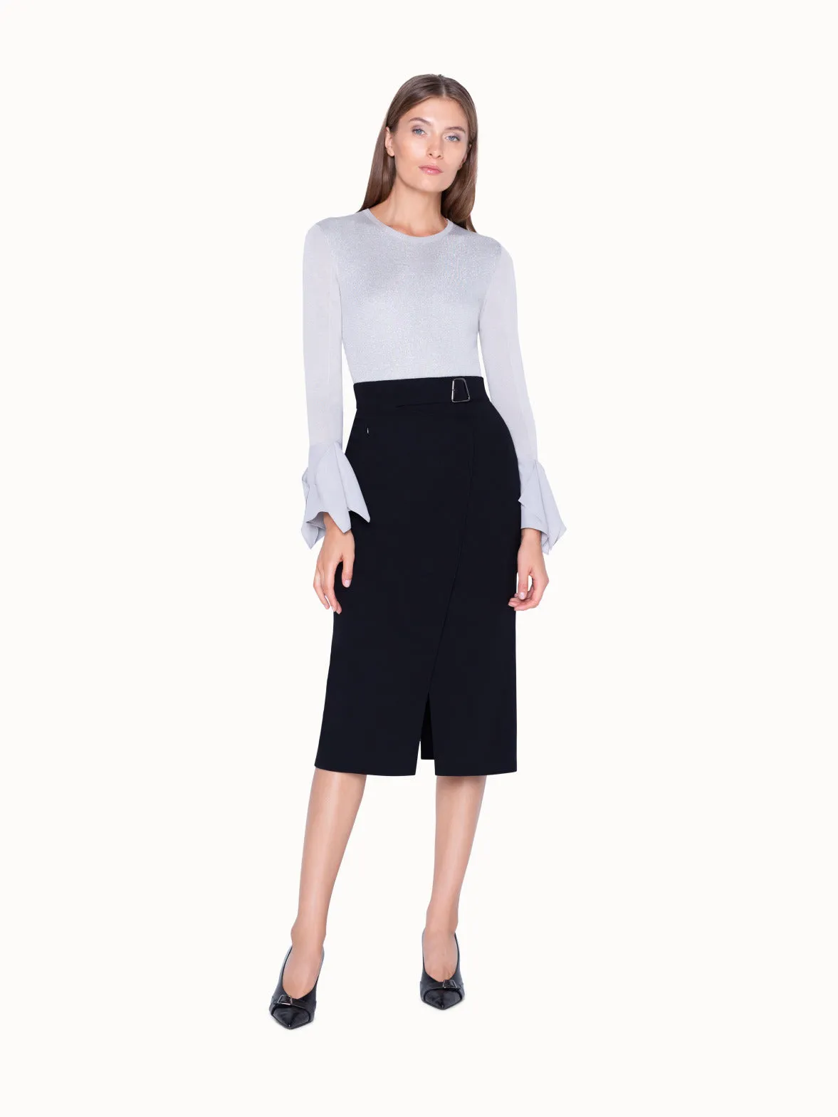 Black Wrap Skirt with Buckle Belt