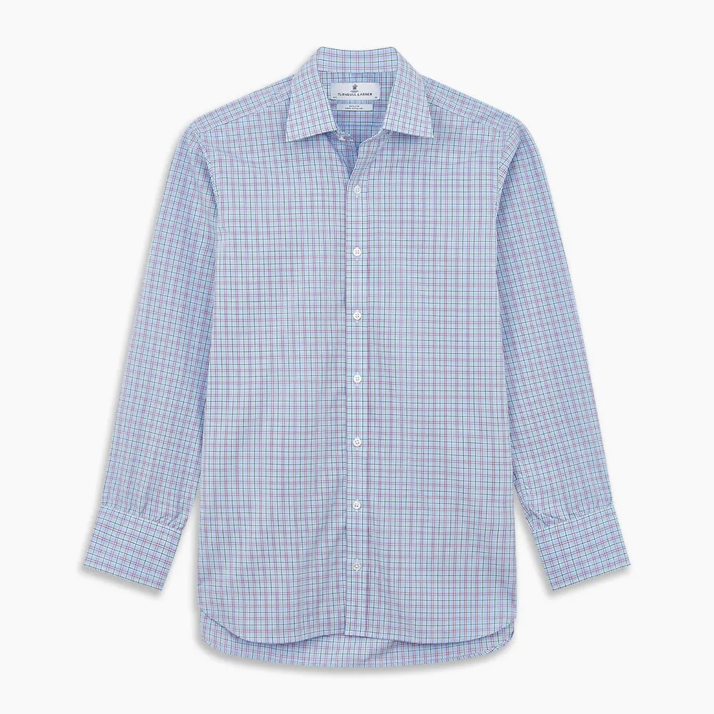 Blue, Purple & Green Check Regular Fit Shirt with T&A Collar and 3 Button Cuffs