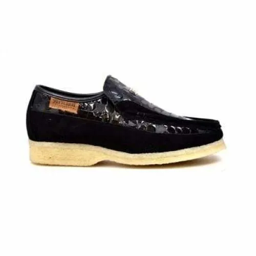 British Walkers Stone Men's Black Pattern Suede Crepe Sole Slip On Shoes