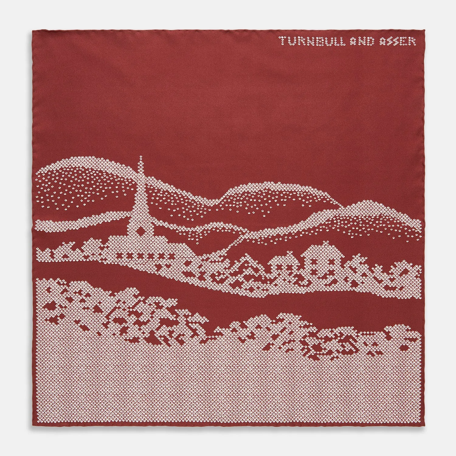 Burgundy Snowscape Motif Silk Pocket Square