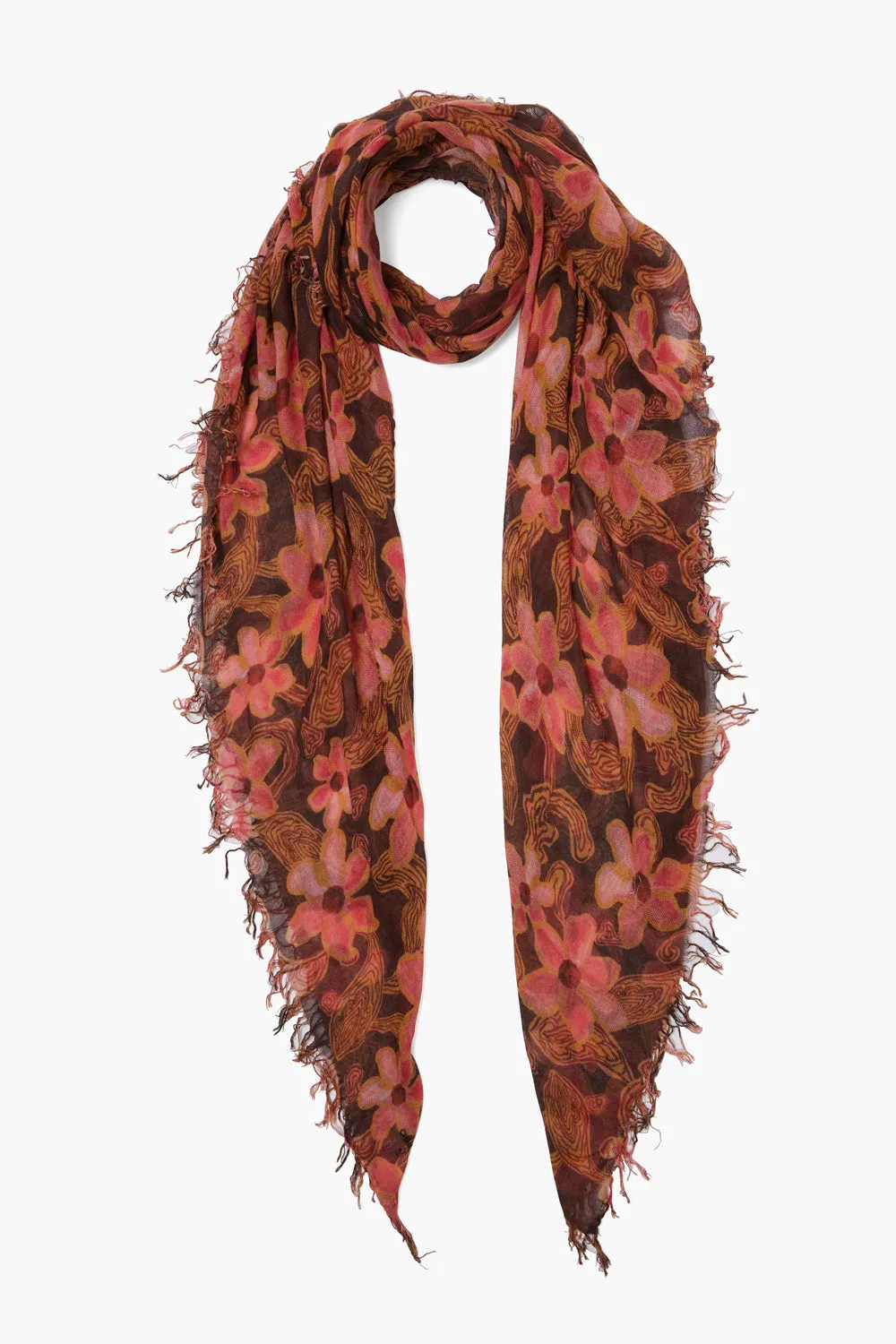 Cashmere and Silk Scarf Fired Brick Meadow Floral