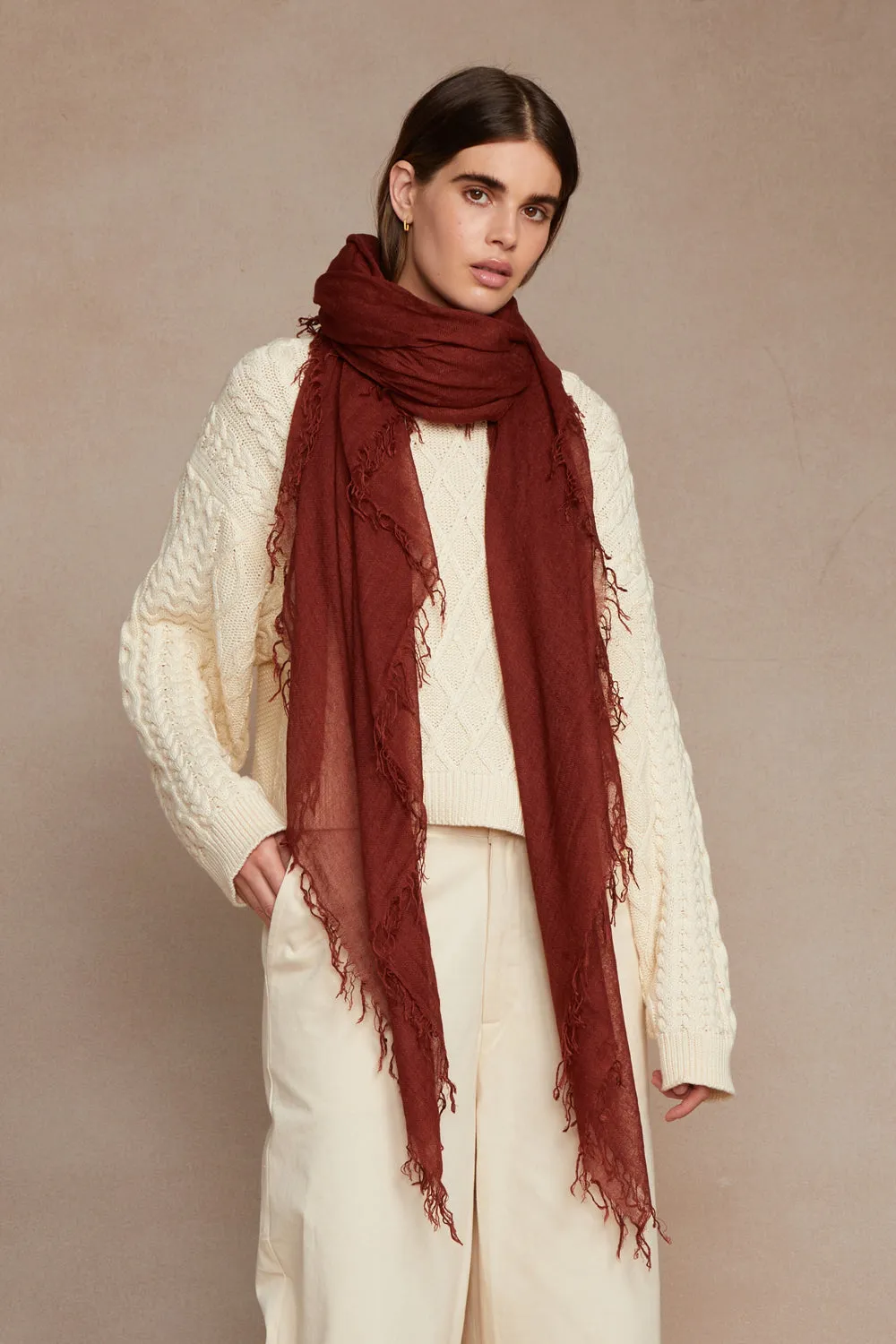 Cashmere and Silk Scarf Fired Brick