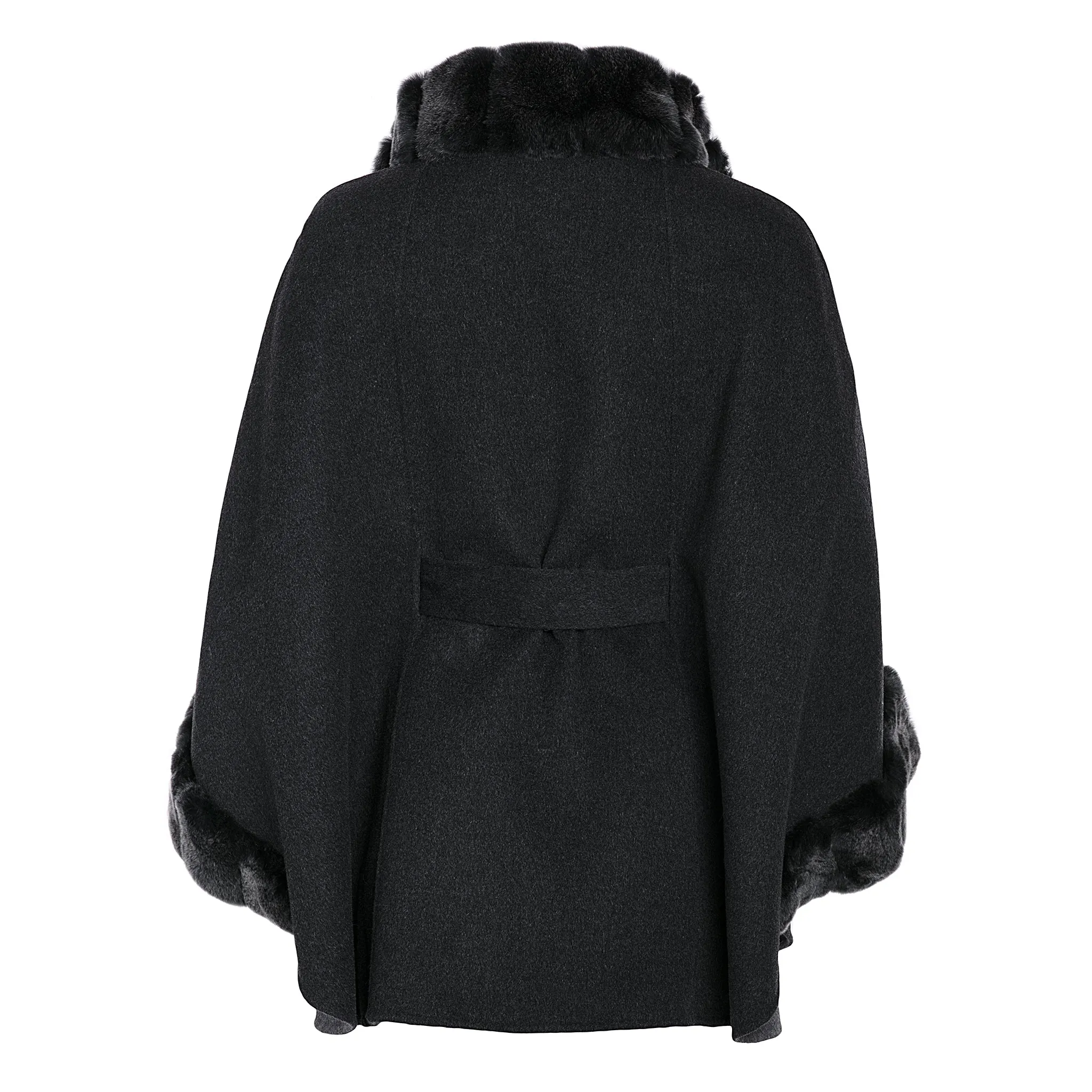 Cashmere and Wool Rex Fur Cape - Charcoal Grey