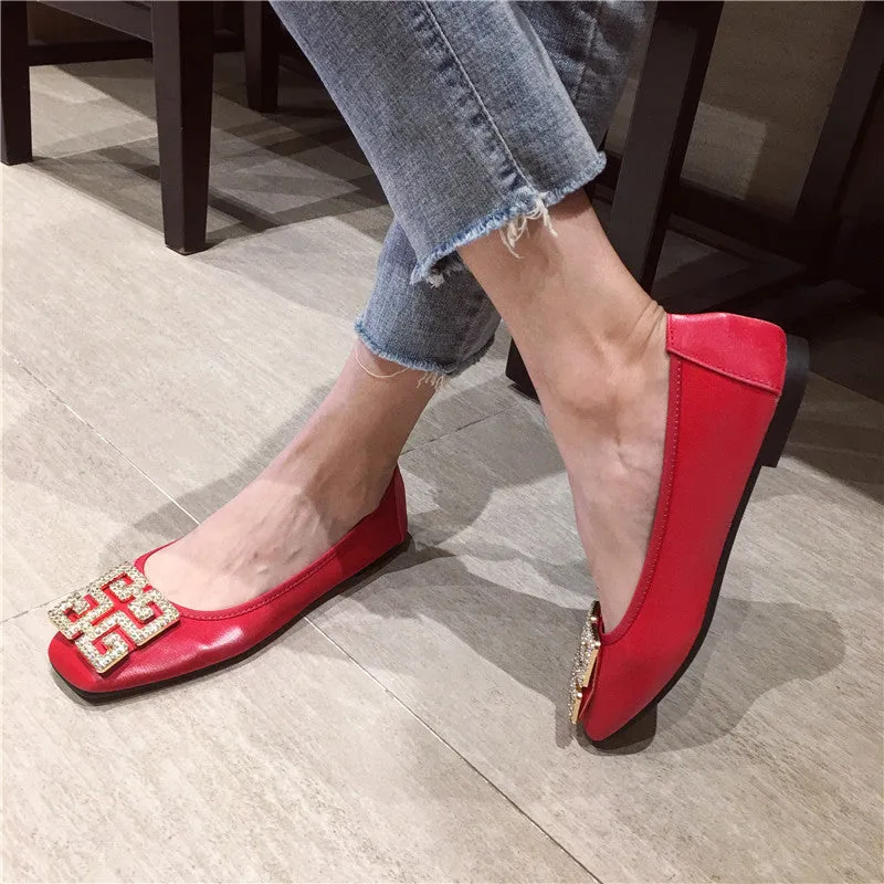 Casual Candy Color Square Toe Slip On Women Flat