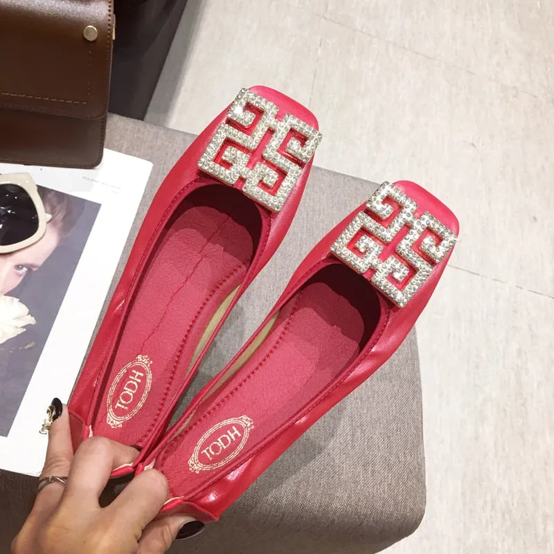 Casual Candy Color Square Toe Slip On Women Flat