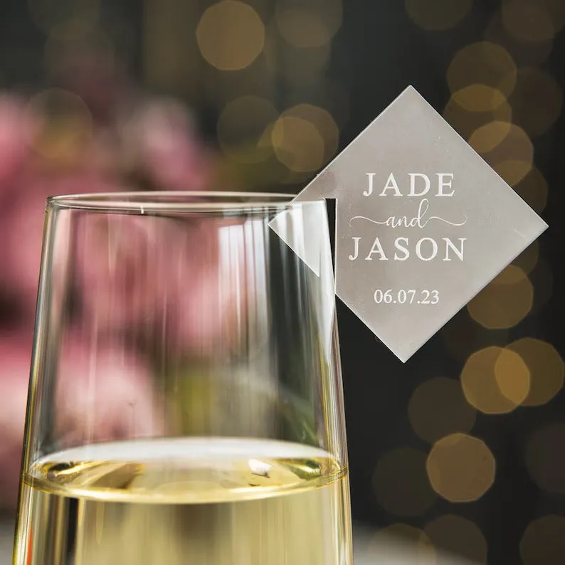 Champagne Glass Name Tags - Square