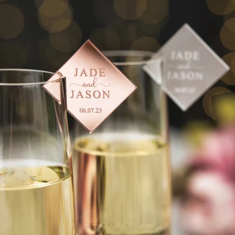 Champagne Glass Name Tags - Square